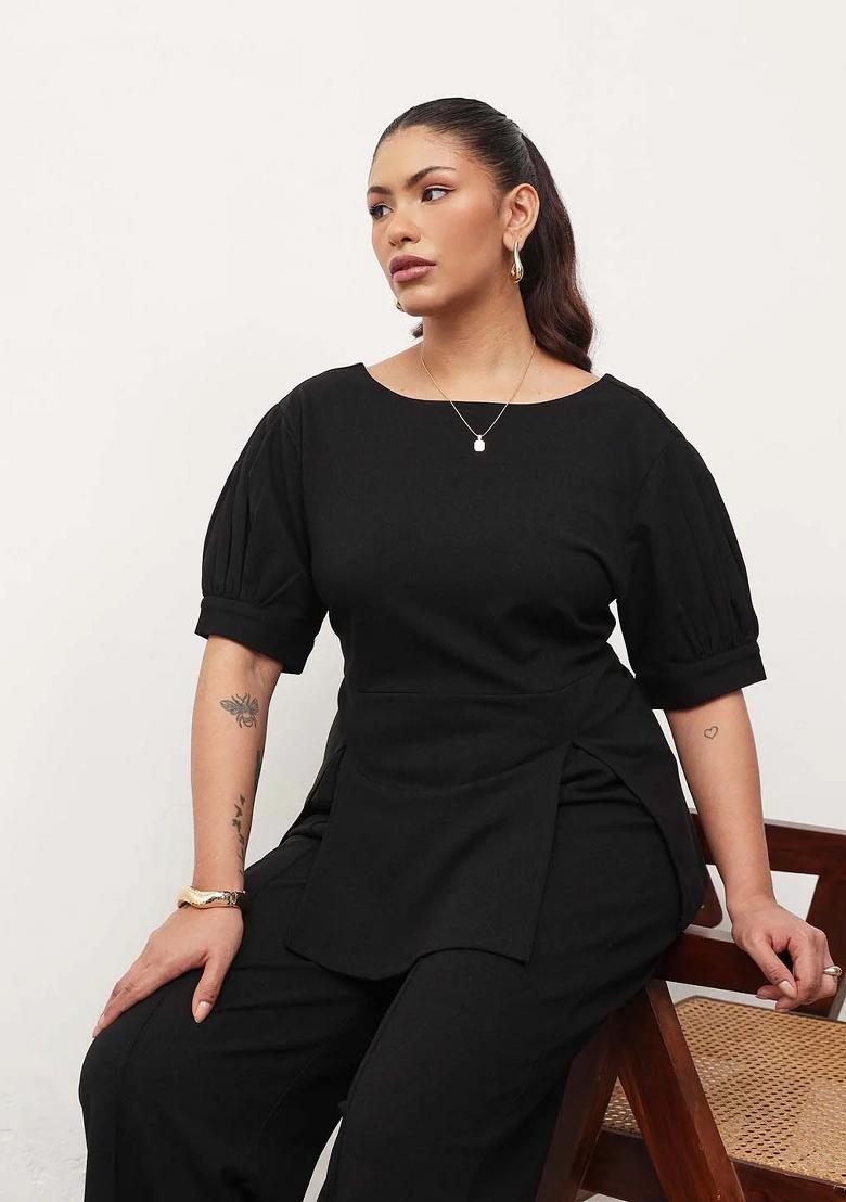 Black Solid Cotton Co Ords Set - Indya