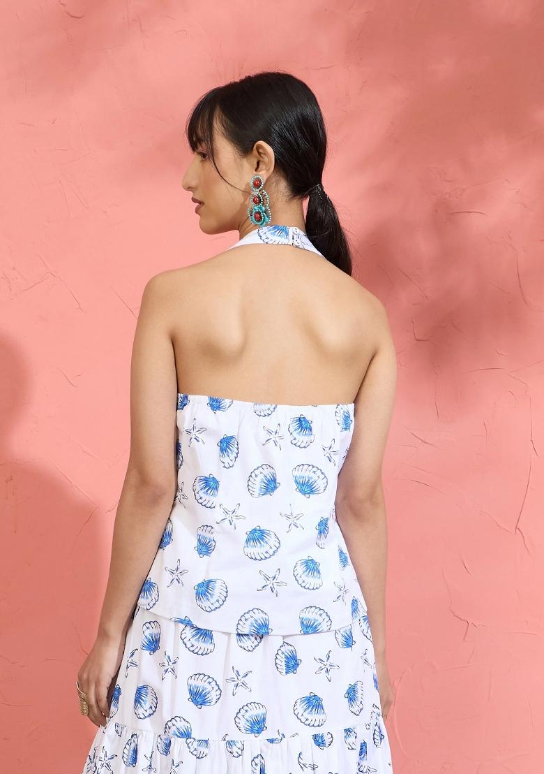 White Printed Poplin Co Ords Set - Indya