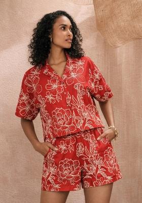 Red Printed Poplin Co Ords Set