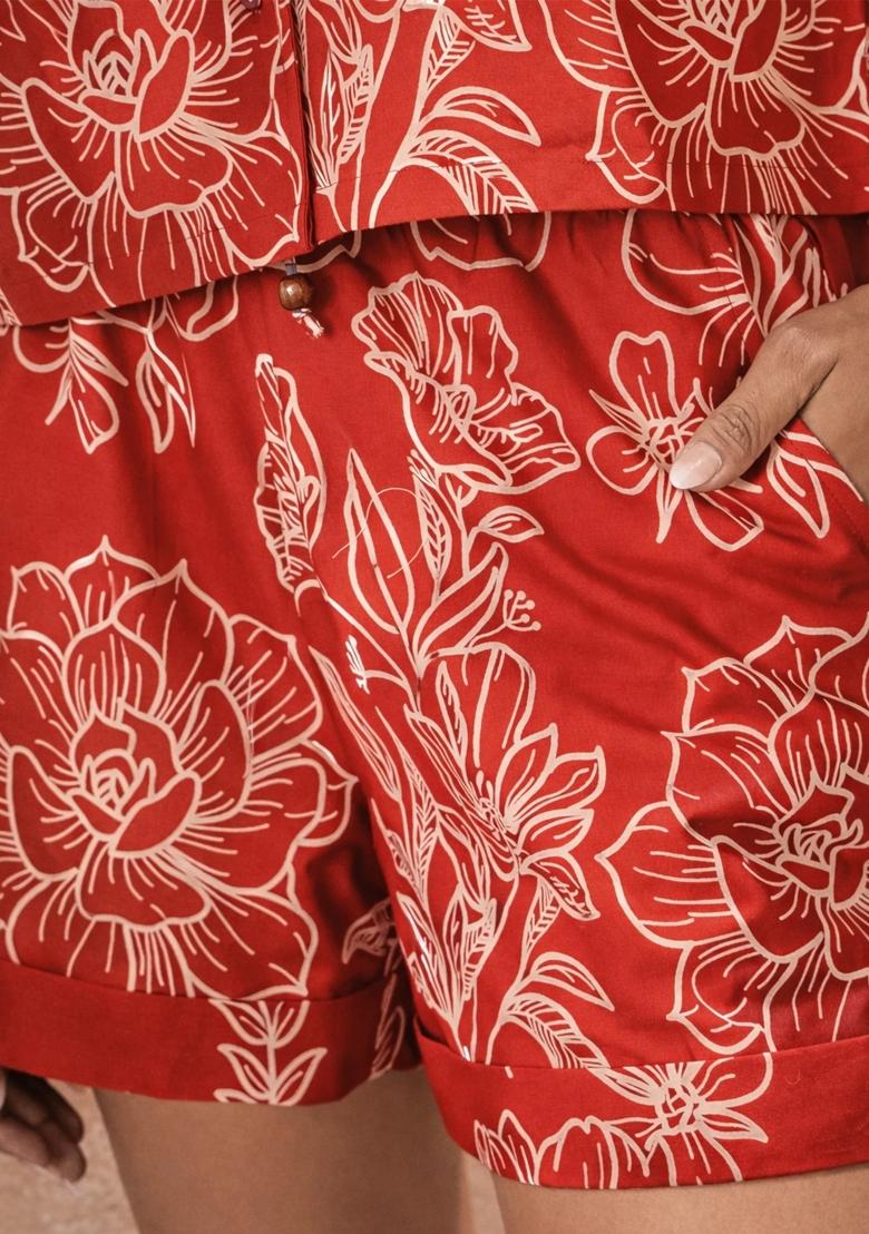 Red Printed Poplin Co Ords Set - Indya