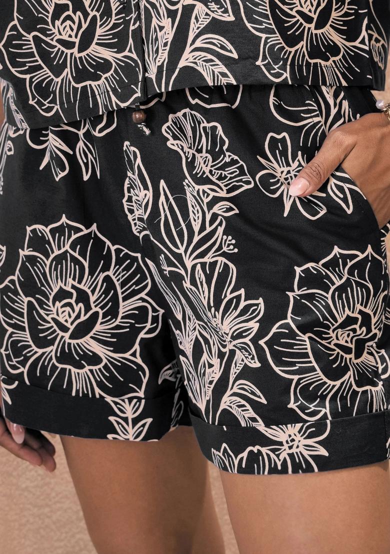 Black Printed Poplin Co Ords Set - Indya