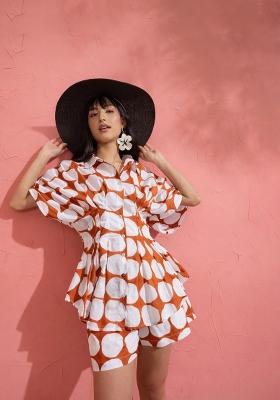 Brown Printed Cotton Co Ords Set