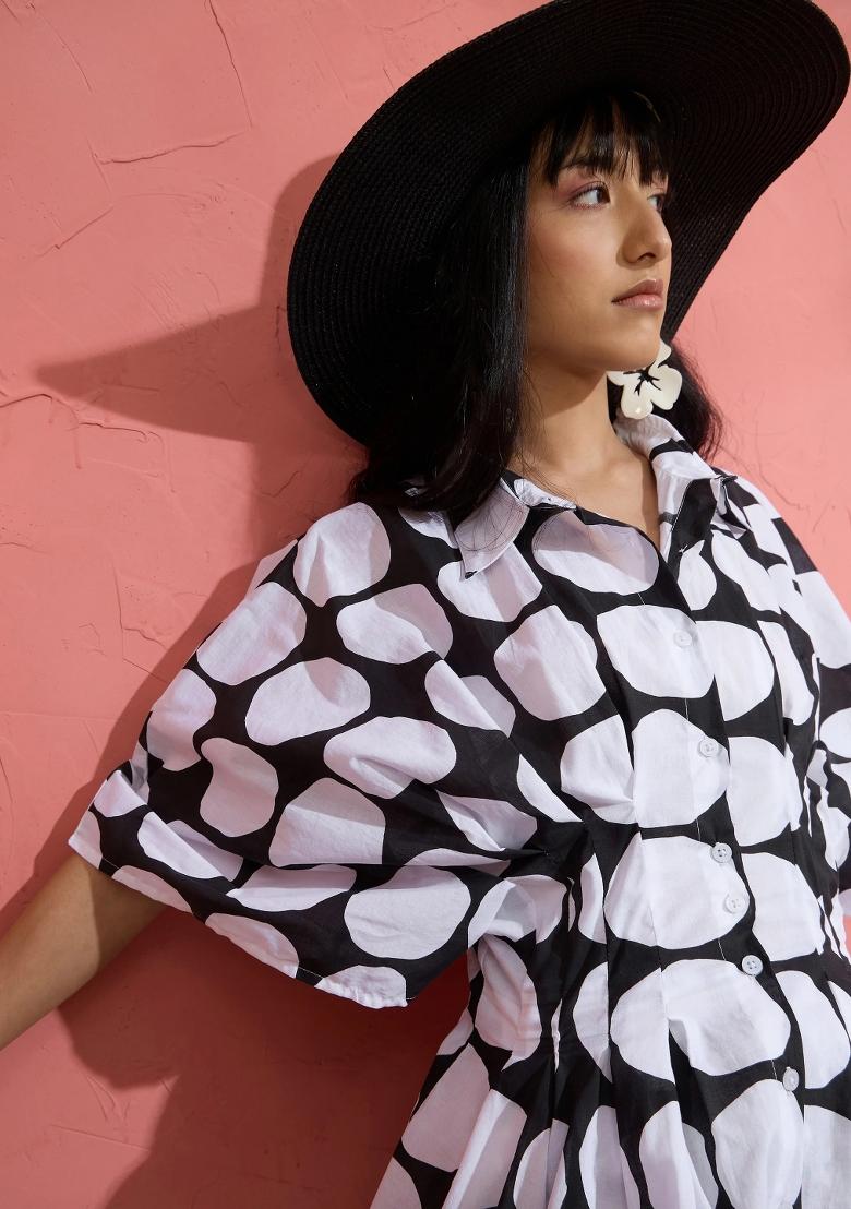 Black Printed Cotton Co Ords Set - Indya