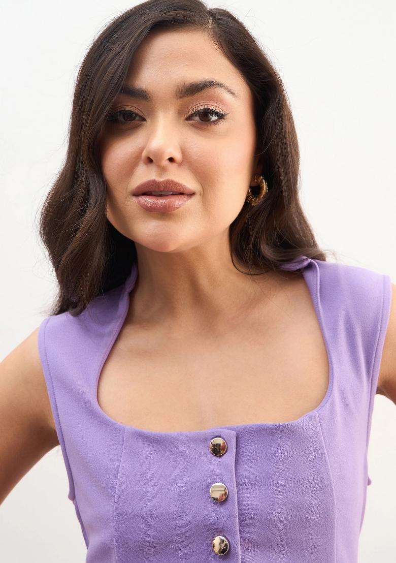 Purple Solid Polyester Co Ords Set - Indya