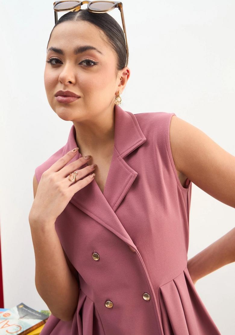 Pink Solid Polyester Co Ords Set - Indya