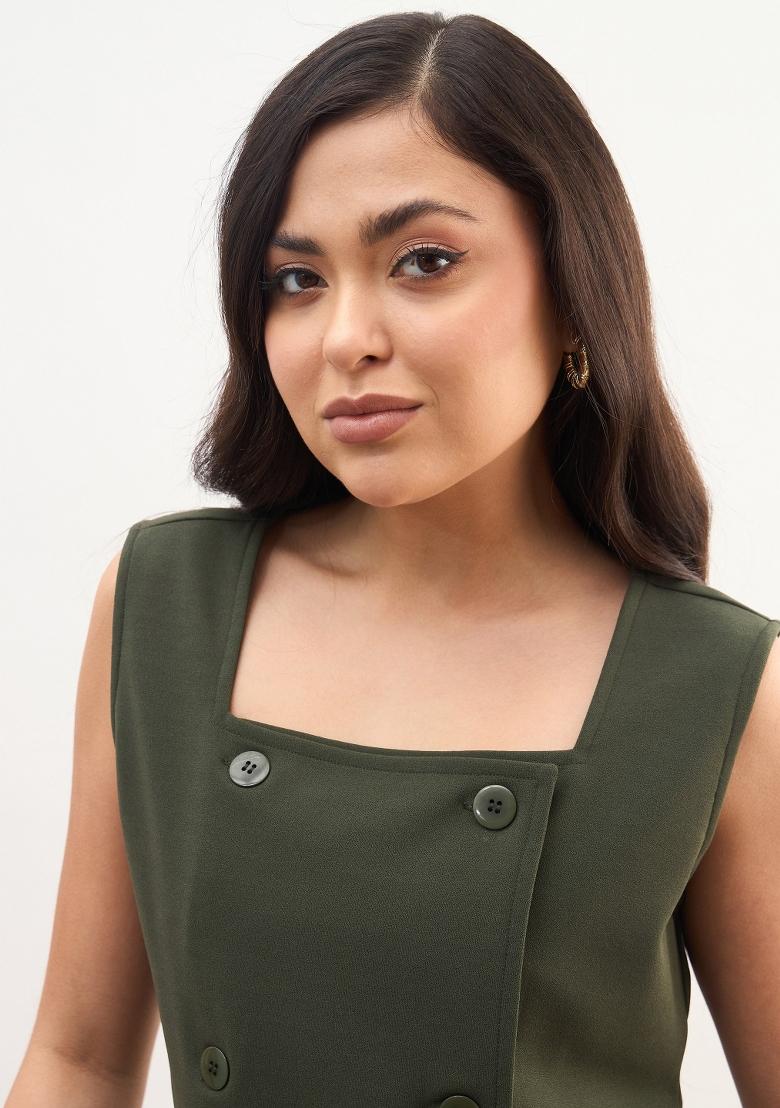 Olive Solid Polyester Co Ords Set - Indya