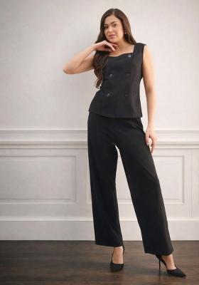 Black Solid Polyester Co Ords Set