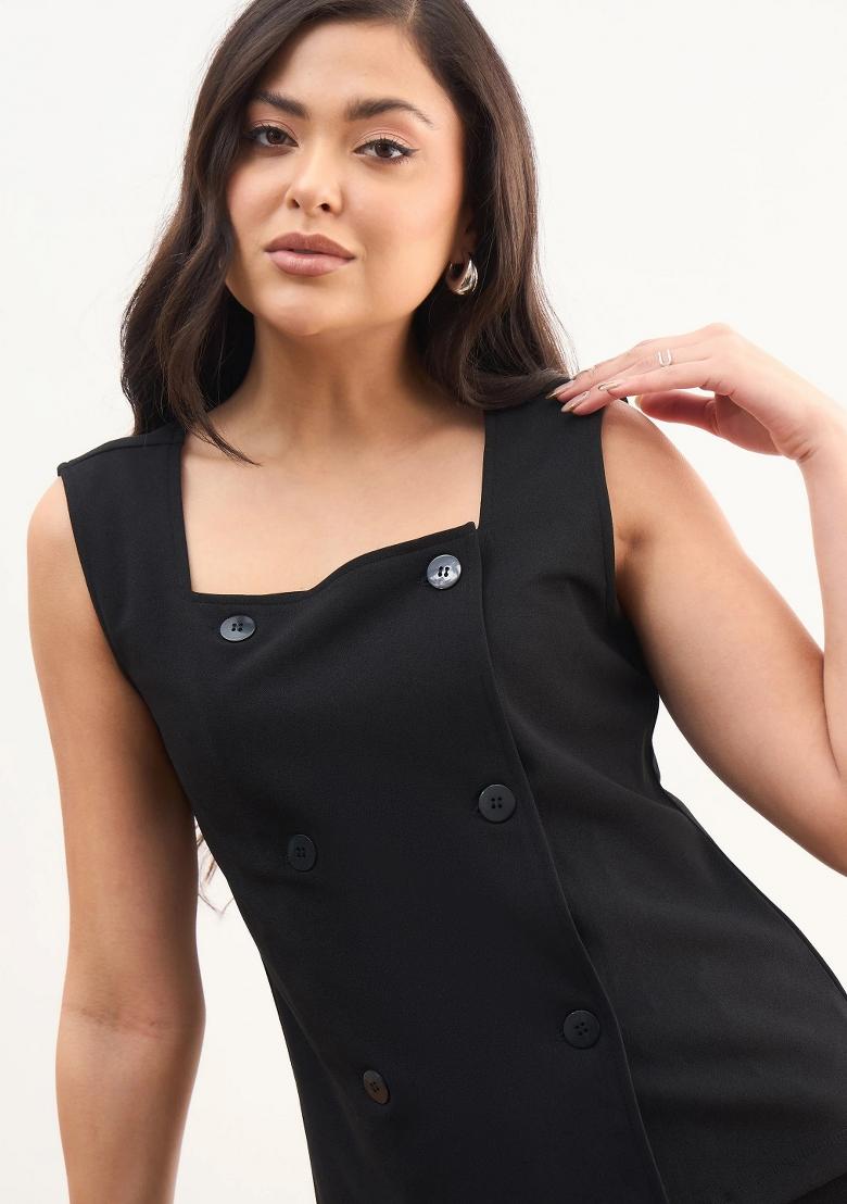 Black Solid Polyester Co Ords Set - Indya