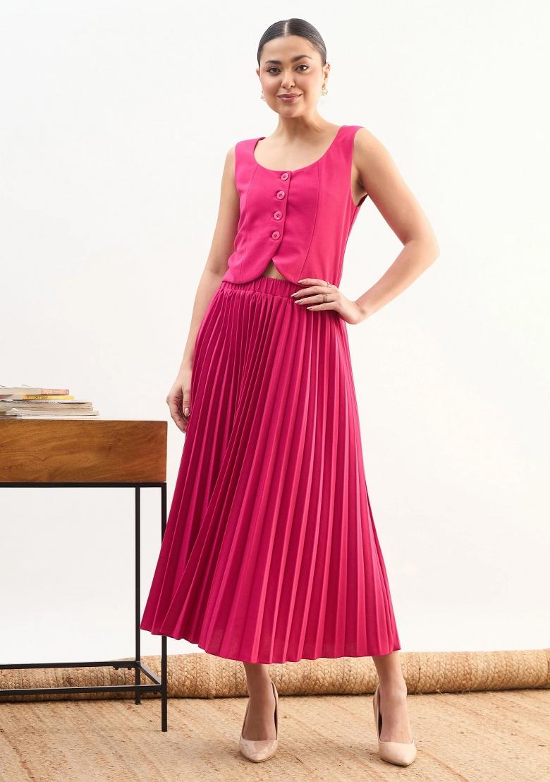 Fuchsia Solid Polyester Co Ords Set - Indya