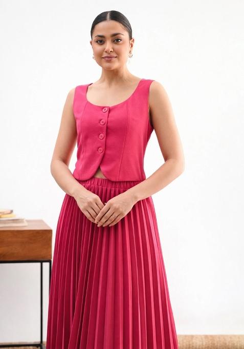 Fuchsia Solid Polyester Co Ords Set