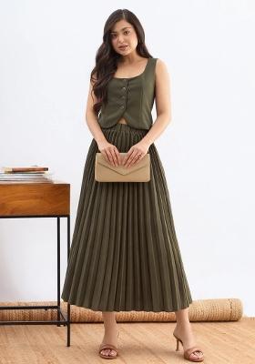 Olive Solid Polyester Co Ords Set