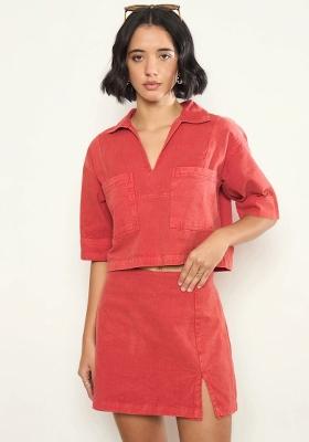 Red Solid Cotton Co Ords Set