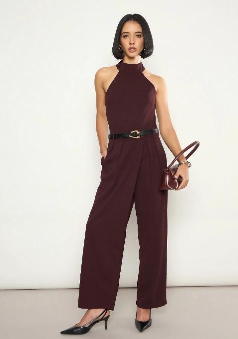 Burgundy Solid Polyester Co Ords Set