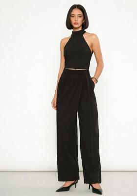 Black Solid Polyester Co Ords Set