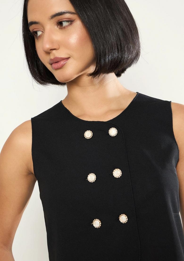 Black Solid Polyester Co Ords Set - Indya