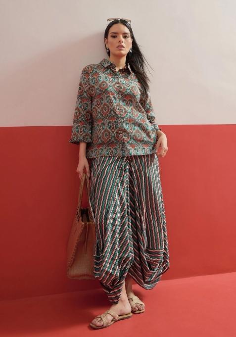 Green Printed Cotton Co Ords Set