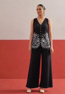 Black Solid Rayon Co Ords Set
