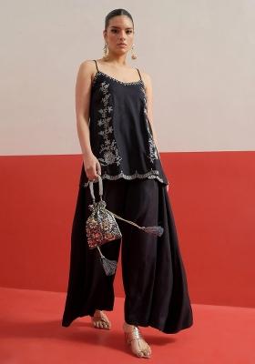 Black Solid Rayon Co Ords Set