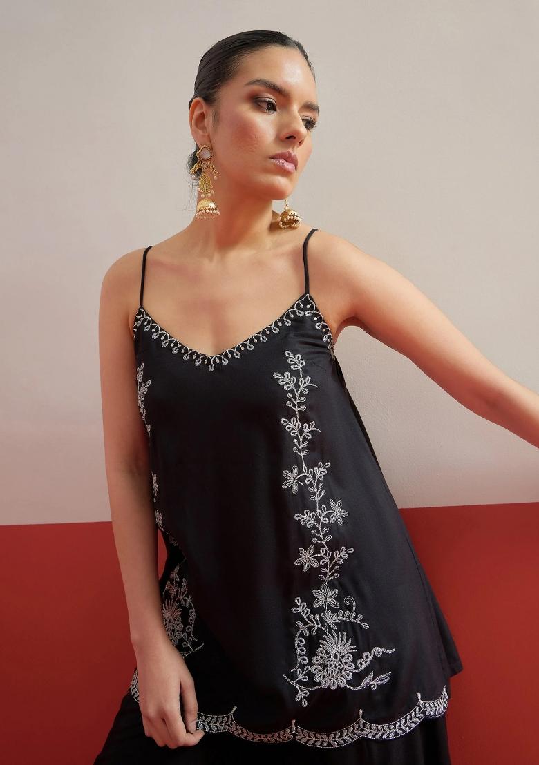 Black Solid Rayon Co Ords Set - Indya
