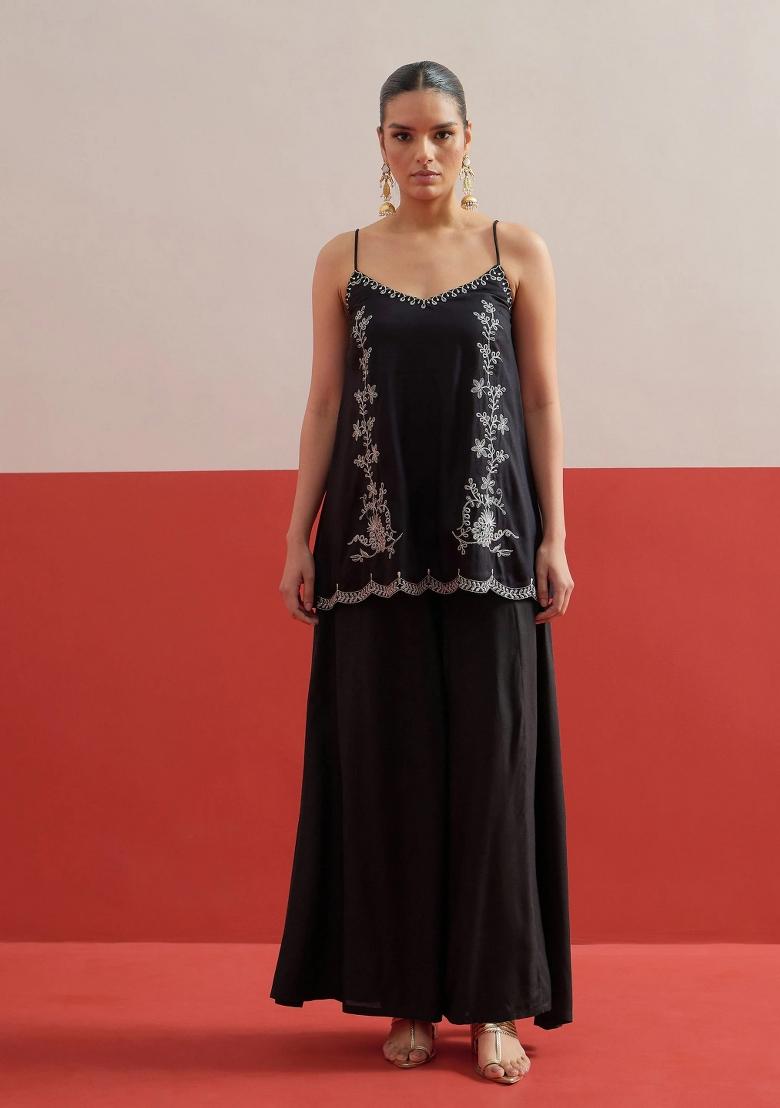 Black Solid Rayon Co Ords Set - Indya