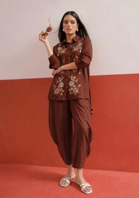 Brown Solid Rayon Co Ords Set
