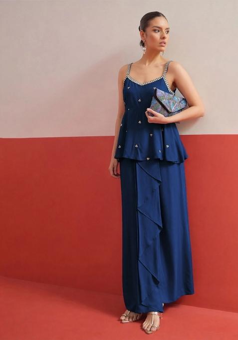 Navy Blue Solid Rayon Co Ords Set