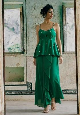 Green Solid Rayon Co Ords Set