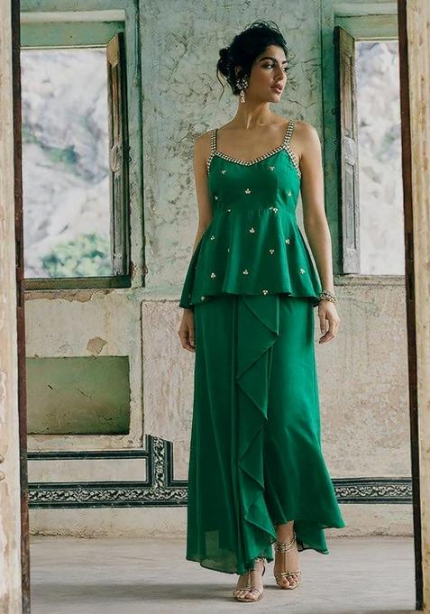 Green Solid Rayon Co Ords Set