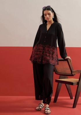 Black Solid Rayon Co Ords Set