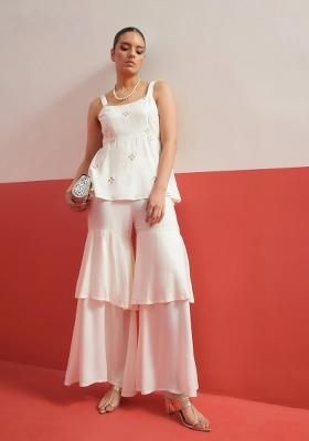 White Solid Rayon Co Ords Set