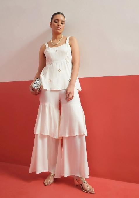 White Solid Rayon Co Ords Set