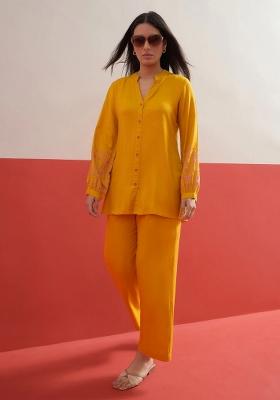 Yellow Solid Rayon Co Ords Set