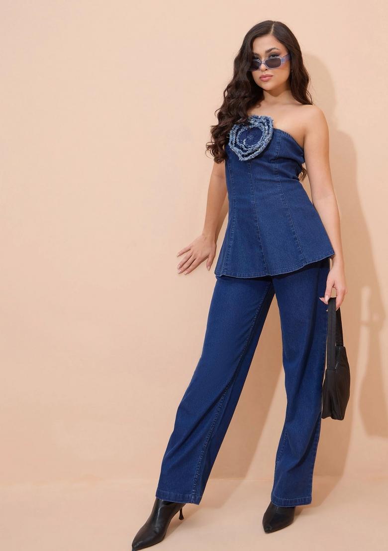 Navy Blue Solid Cotton Co Ords Set - Indya