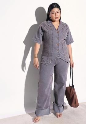 Grey Solid Cotton Co Ords Set