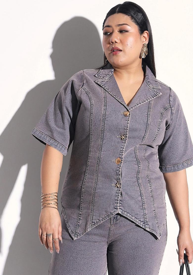Grey Solid Cotton Co Ords Set - Indya