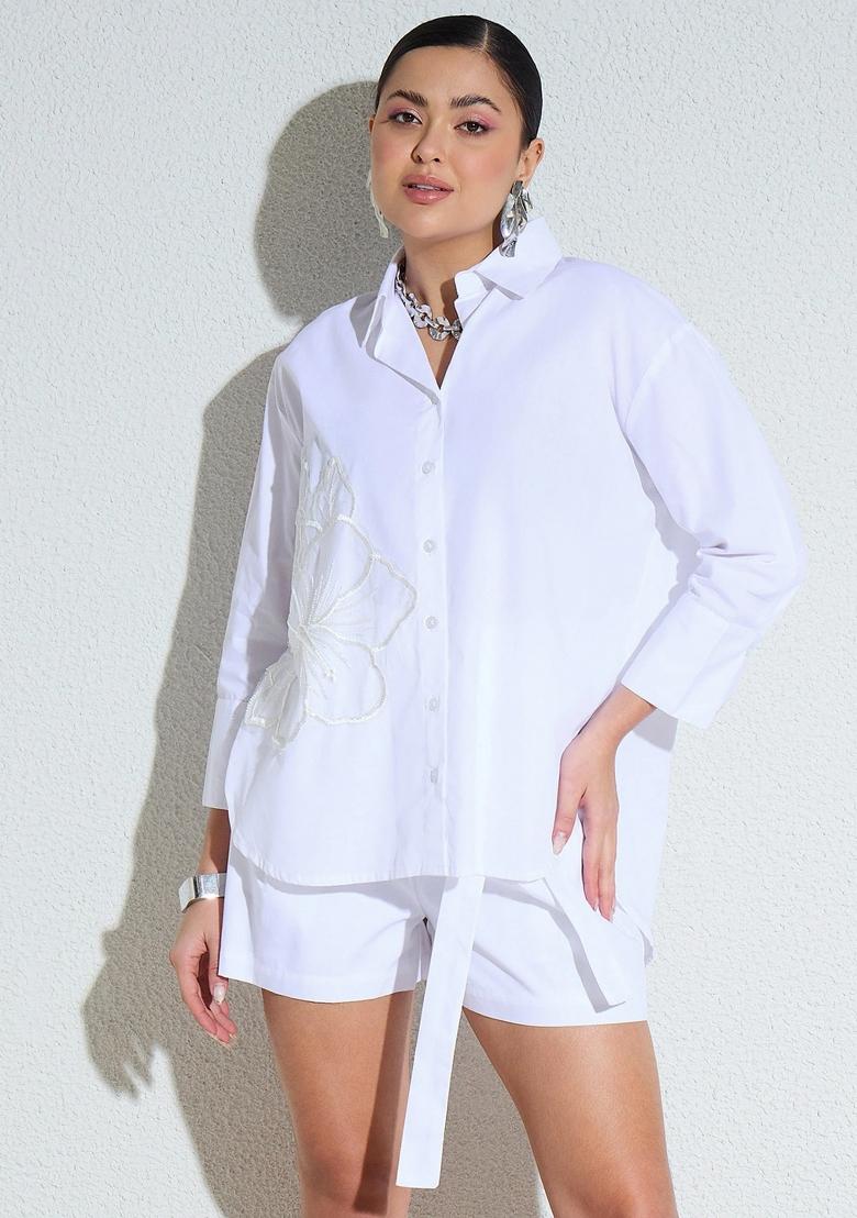 White Solid Poplin Co Ords Set - Indya