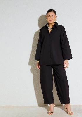 Black Solid Poplin Co Ords Set