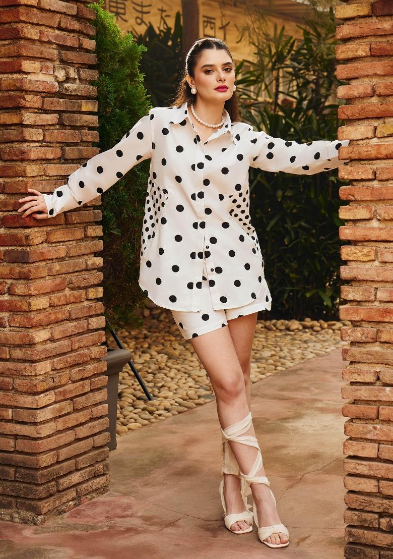 White Printed Poplin Co Ords Set - Indya