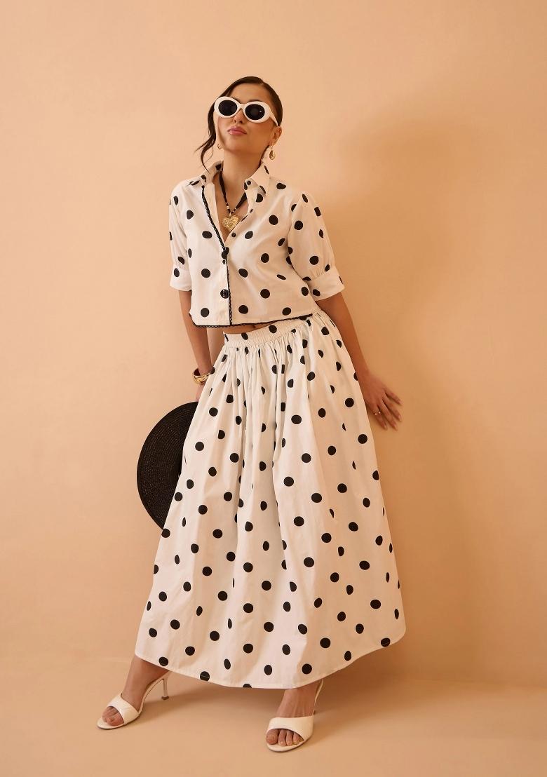White Printed Poplin Co Ords Set - Indya