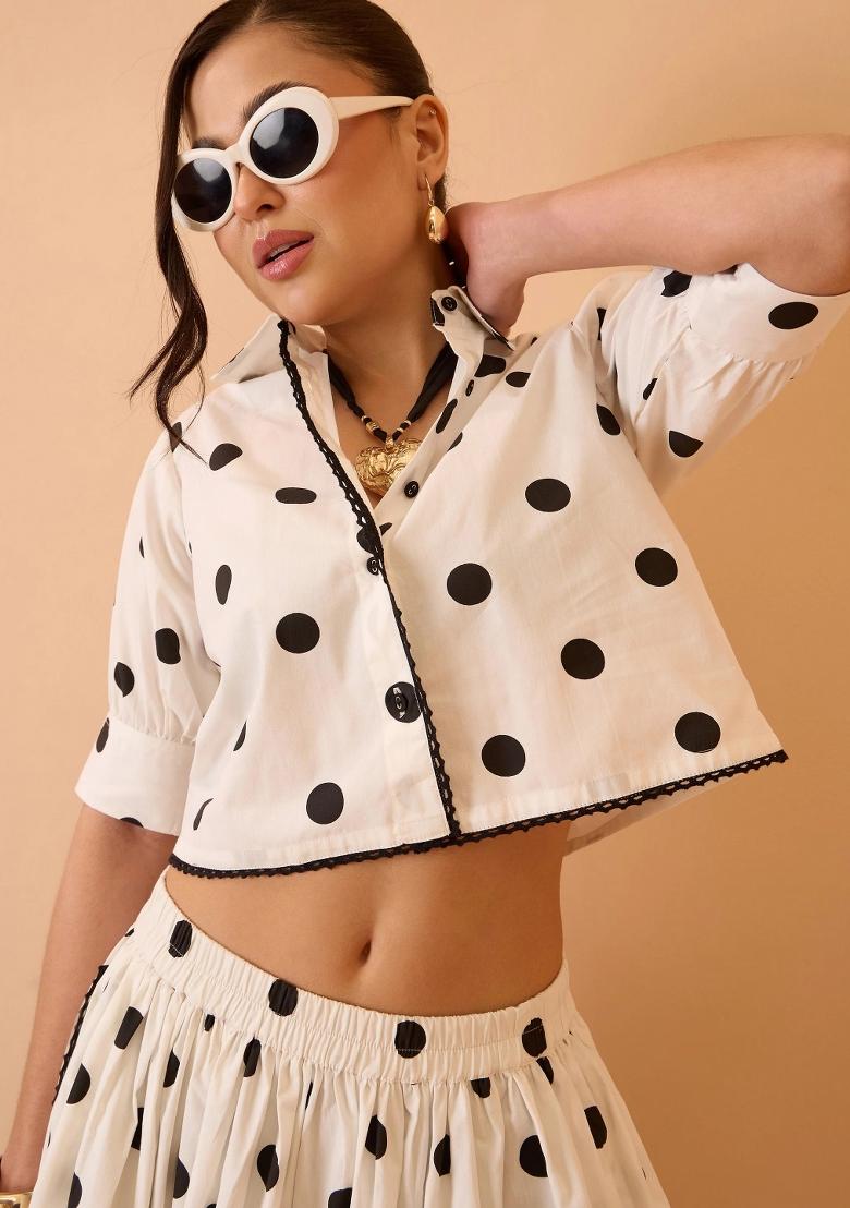 White Printed Poplin Co Ords Set - Indya