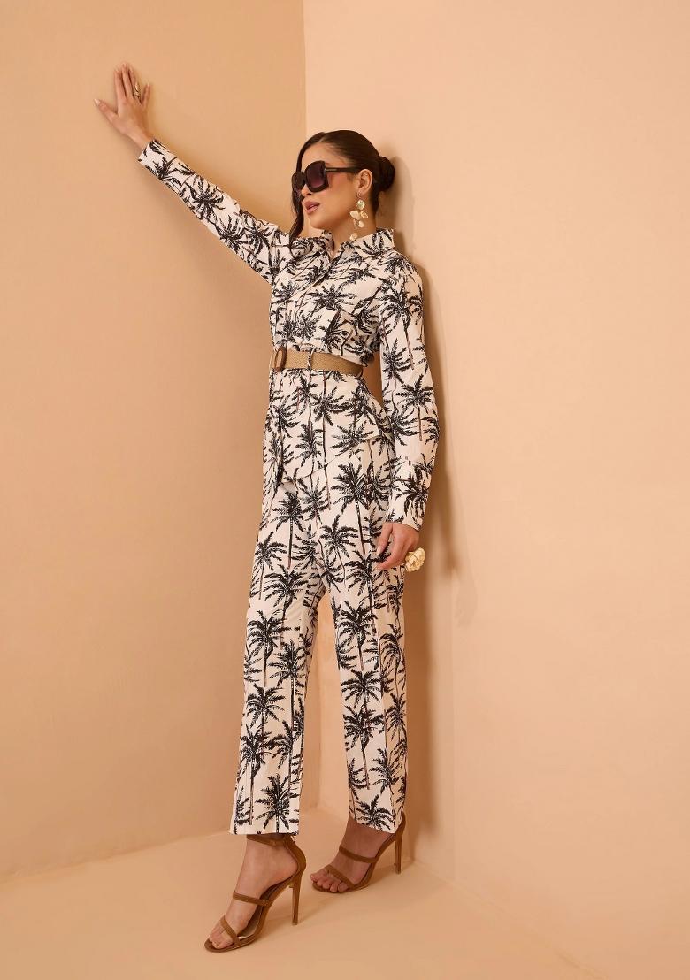 Black Printed Poplin Co Ords Set - Indya