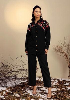 Black Solid Poplin Co Ords Set