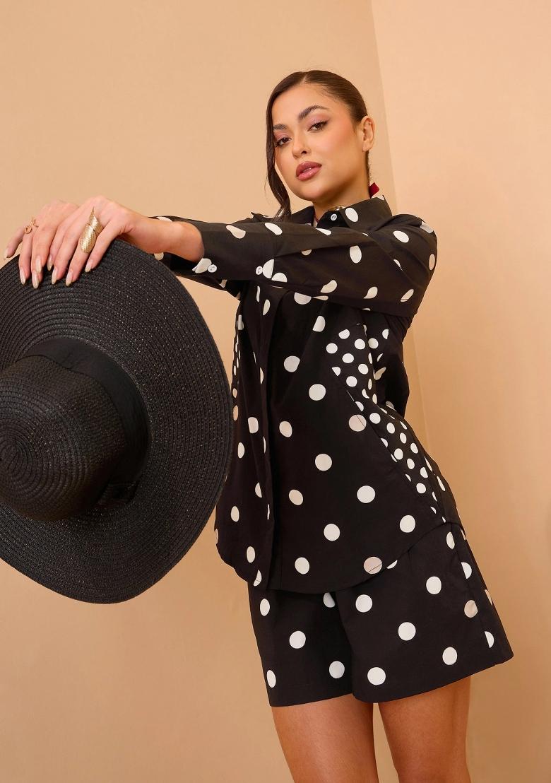 Black Printed Poplin Co Ords Set - Indya