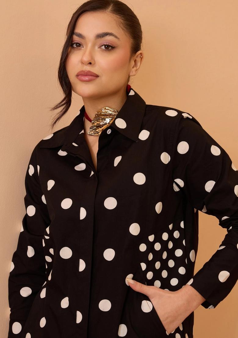 Black Printed Poplin Co Ords Set - Indya