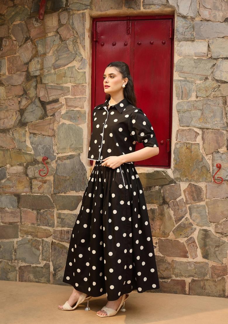Black Printed Poplin Co Ords Set - Indya