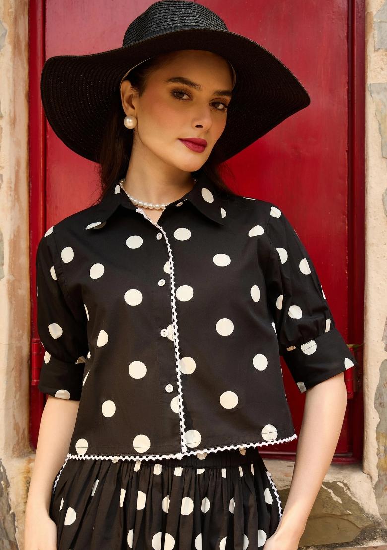 Black Printed Poplin Co Ords Set - Indya