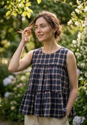 Nevy Blue Printed Linen Co Ords Sets