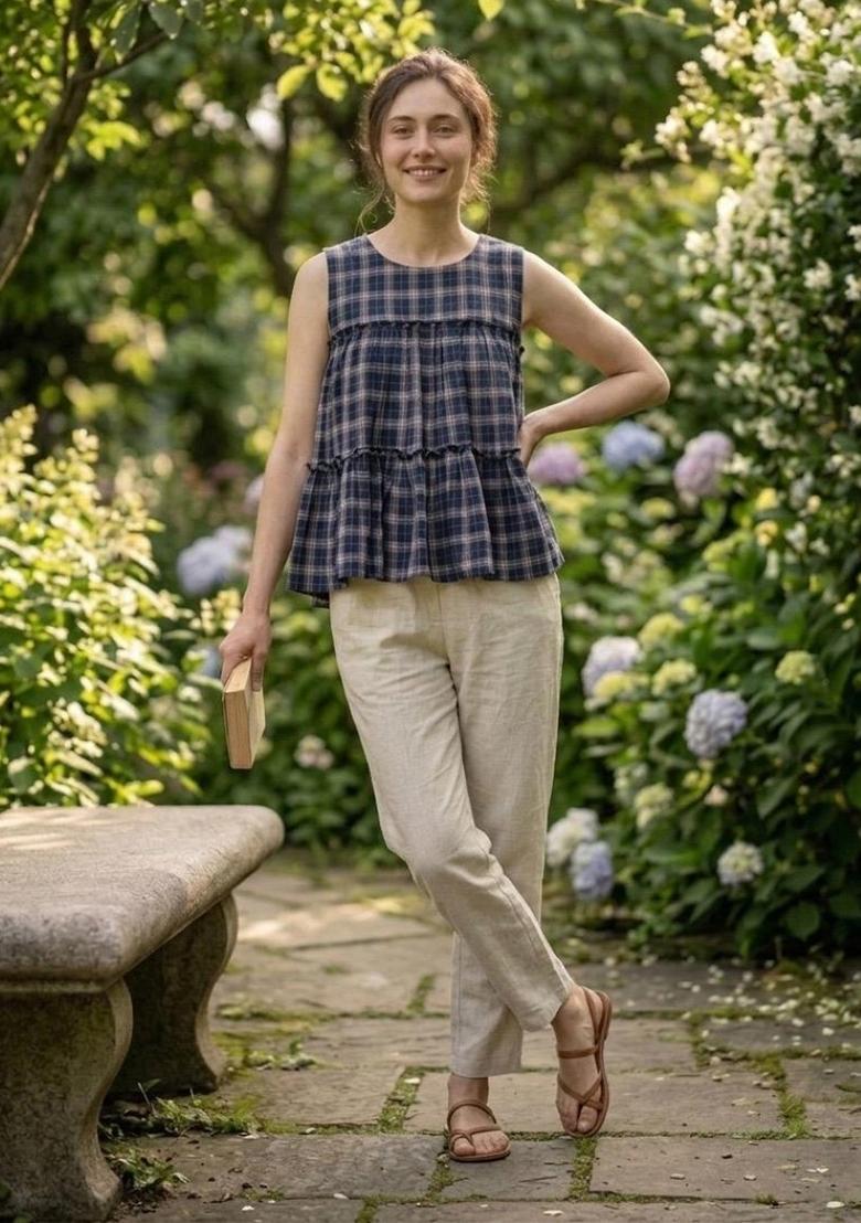 Nevy Blue Printed Linen Co Ords Sets - Indya