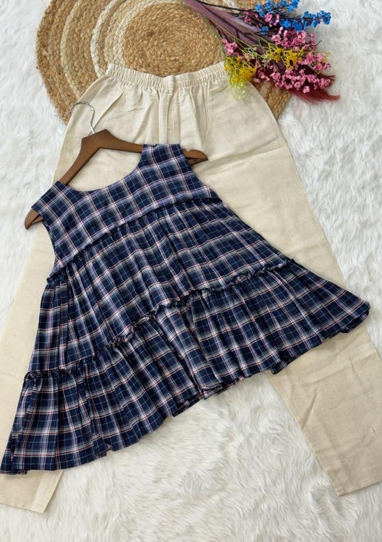 Nevy Blue Printed Linen Co Ords Sets - Indya