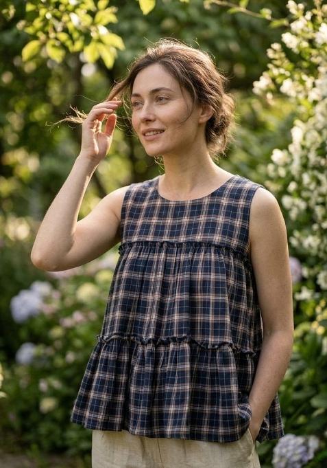 Nevy Blue Printed Linen Co Ords Sets